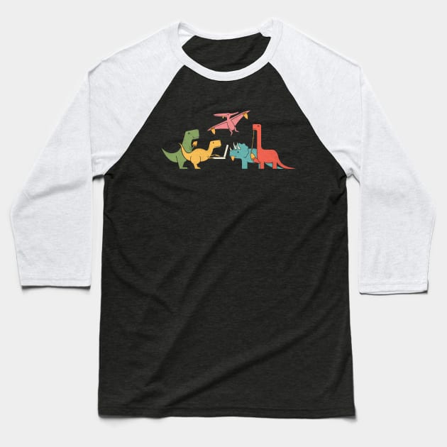 Pizza Dinos Baseball T-Shirt by HandsOffMyDinosaur